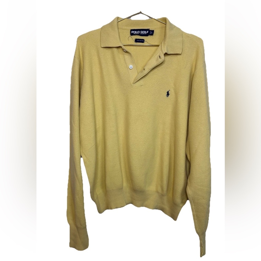VTG Polo Golf Ralph Lauren Knit Long Sleeve Polo Yellow Sweater L/XL